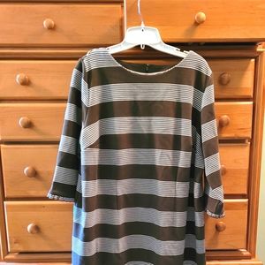 Talbots NWOT 16W Olive Stripped Knee-Length Dress